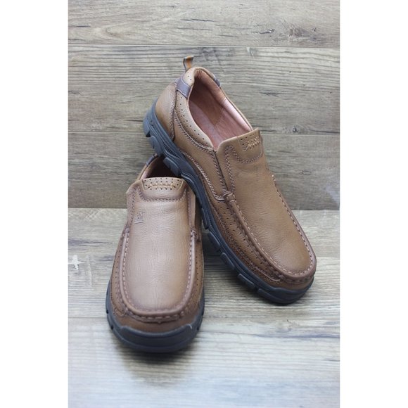 Camel Crown men's‎ khaki leather comfort walking loafers slip on shoes 13 - Picture 1 of 15